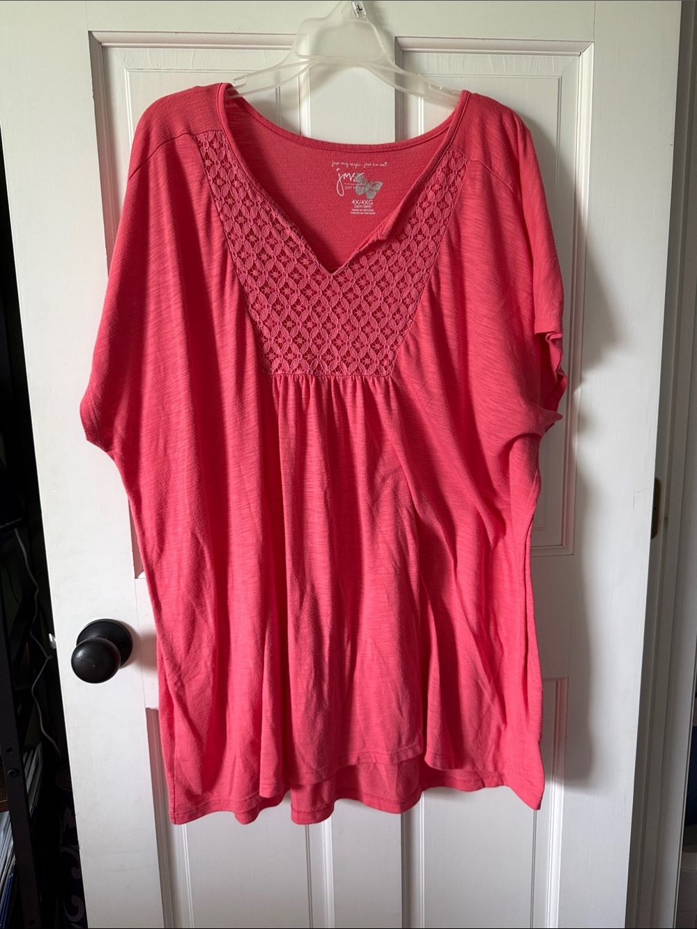 Just My Size Coral Crochet V-Neck Tunic